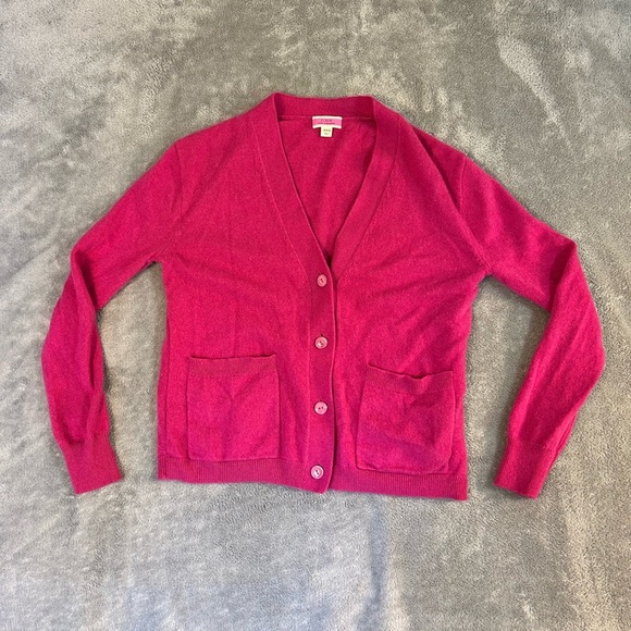J Crew Women’s Fuchsia Pink 100% Cashmere Cardigan Button Up Sweater Size XXS - Picture 1 of 9